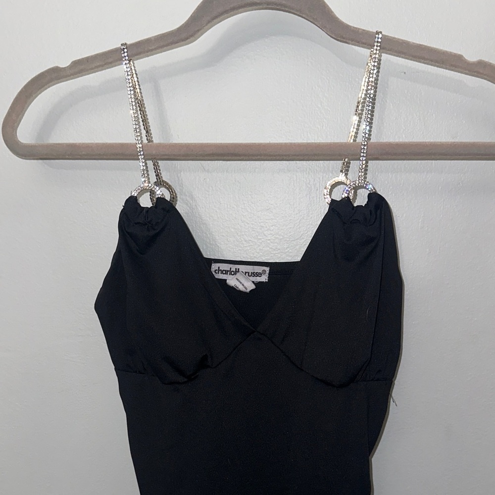 Charlotte Russe Black Bodysuit with Rhinestone Straps